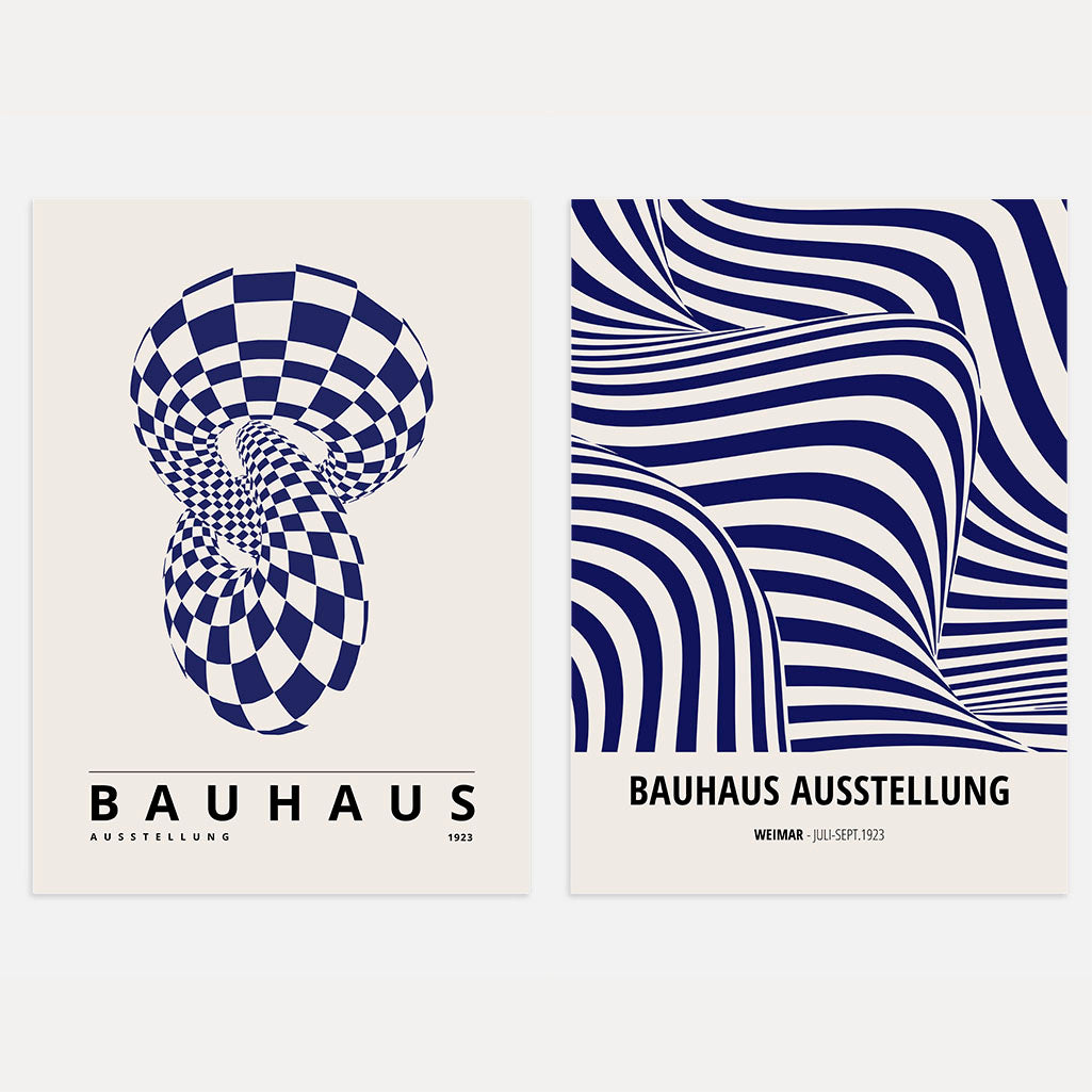 Bauhaus Navy Illusion Poster Set of 2