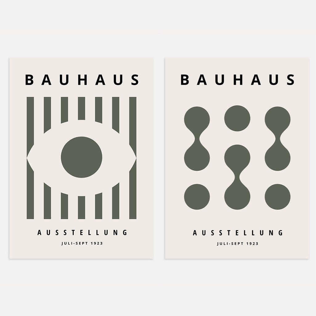 Bauhaus Verde oliva Composizione – Set di 2 poster