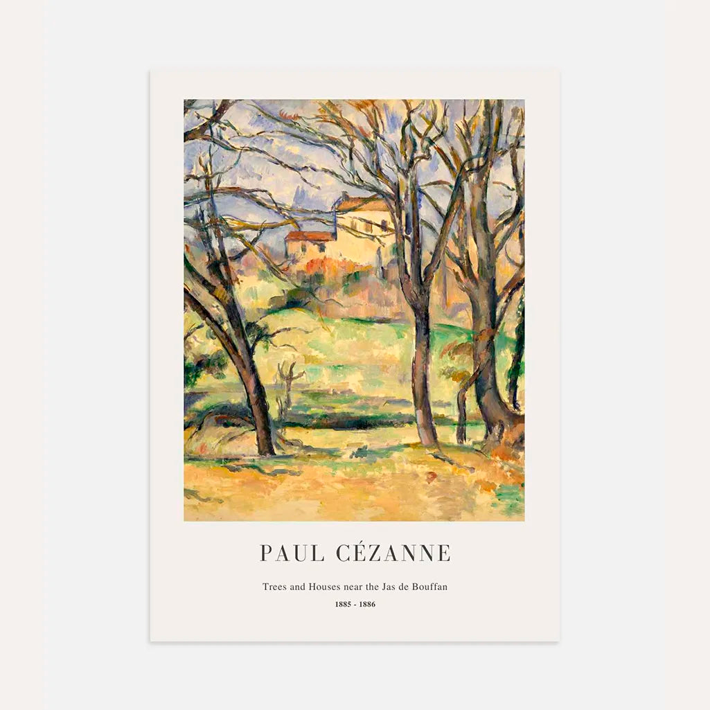Paul Cézanne – Alberi e case vicino al Jas de Bouffan Poster