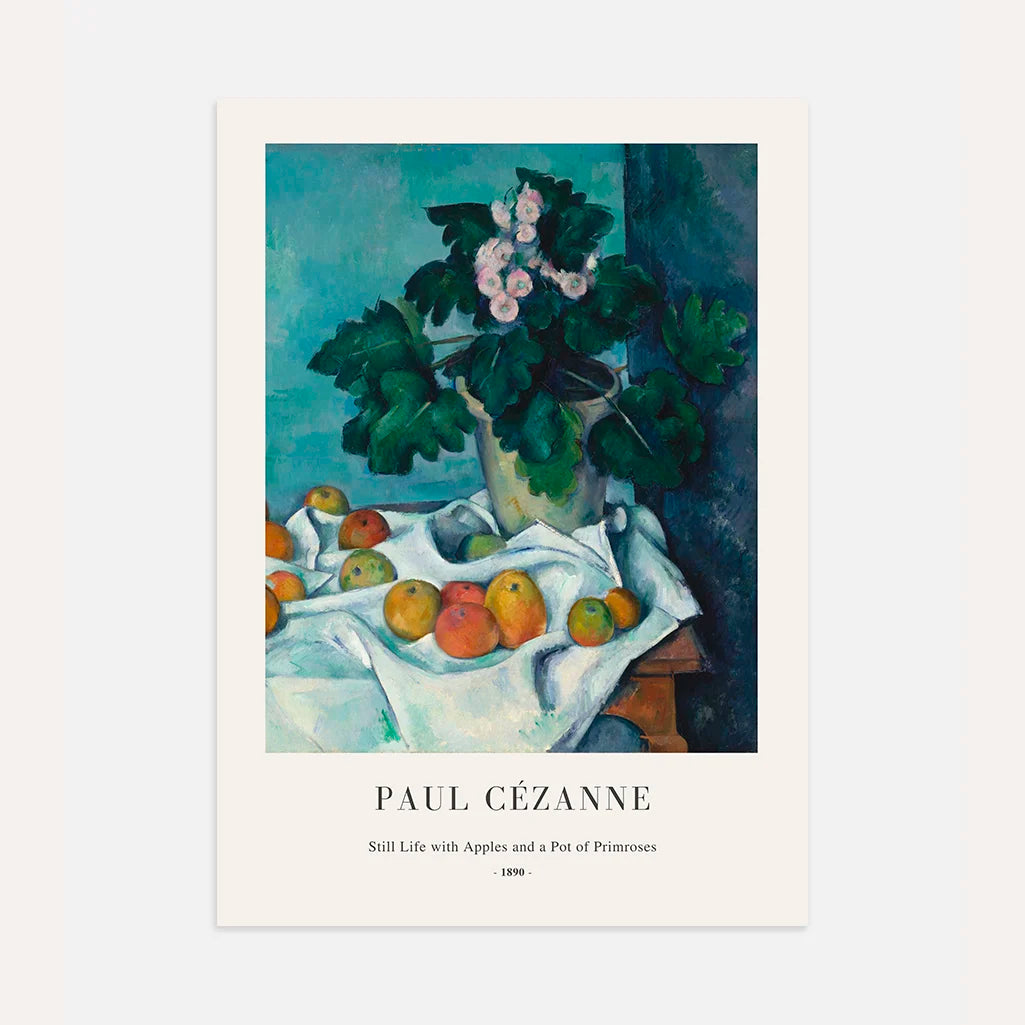 Paul Cézanne – Natura morta con mele e vaso di primule Poster