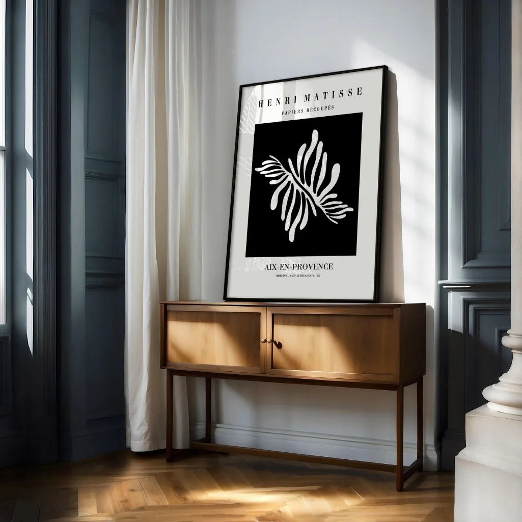 Poster Matisse Foglia Bianca Su Nero