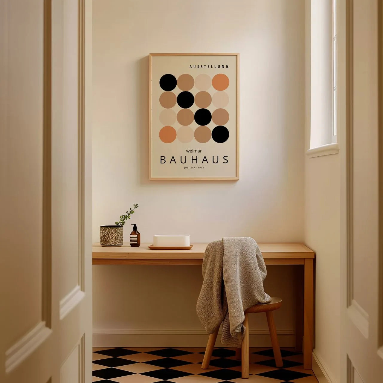 Bauhaus Beige & Black Circle Harmony Poster