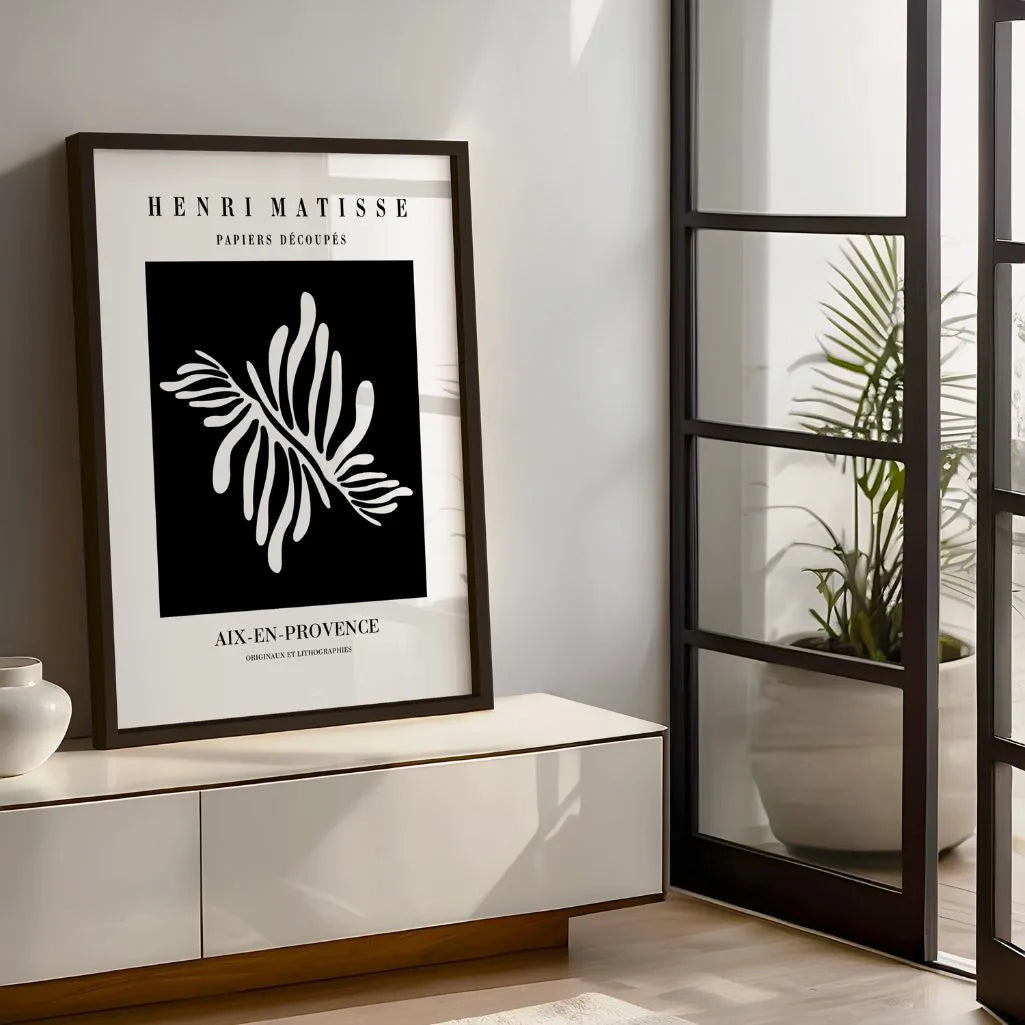 Poster Matisse Foglia Bianca Su Nero