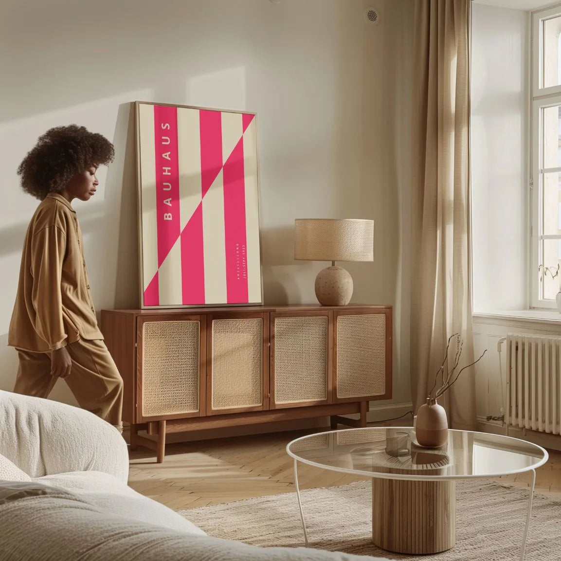Bauhaus Struttura A Linee Rosa Poster