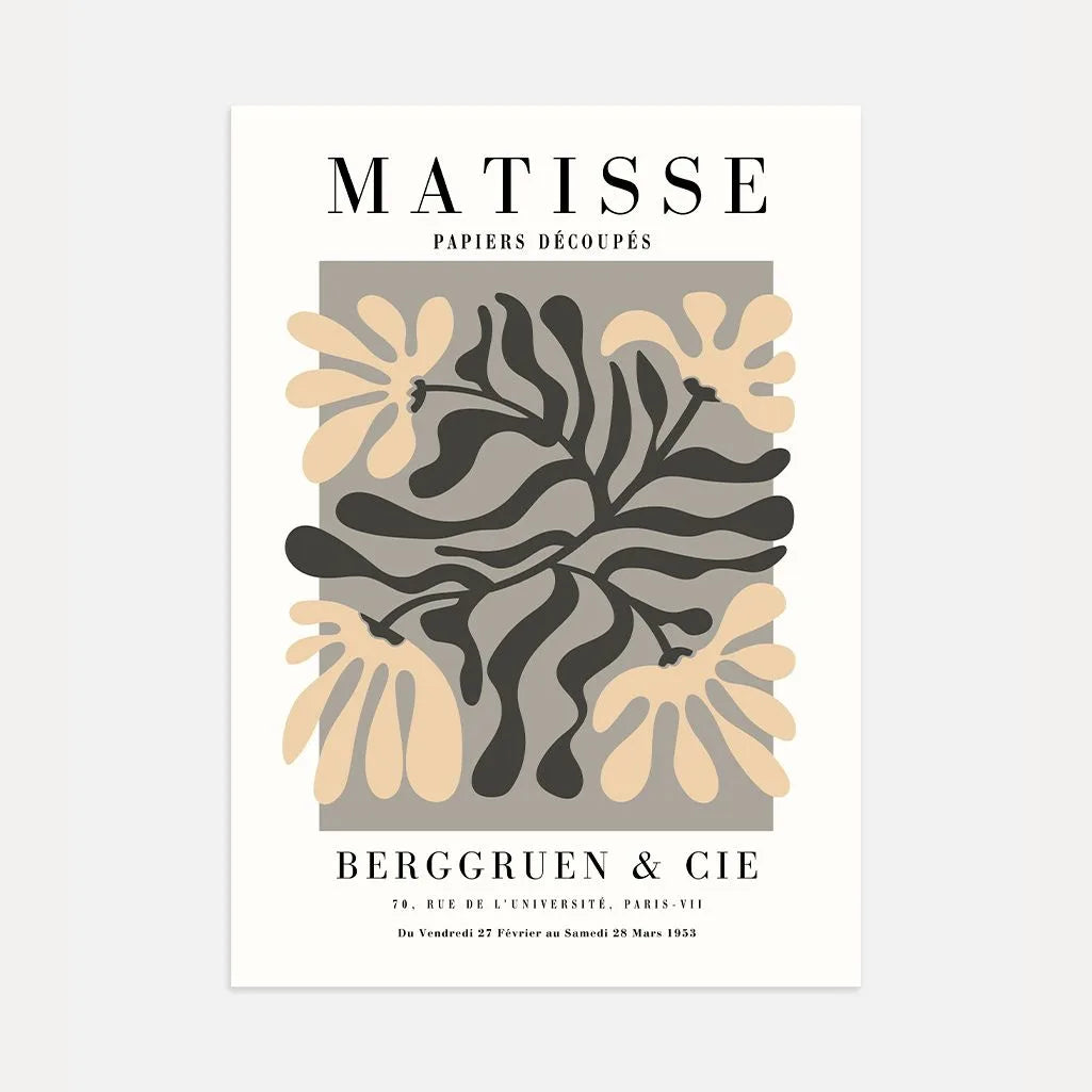 Poster Matisse Foglie Beige Grigio