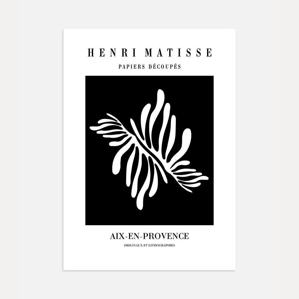 Poster Matisse Foglia Bianca Su Nero