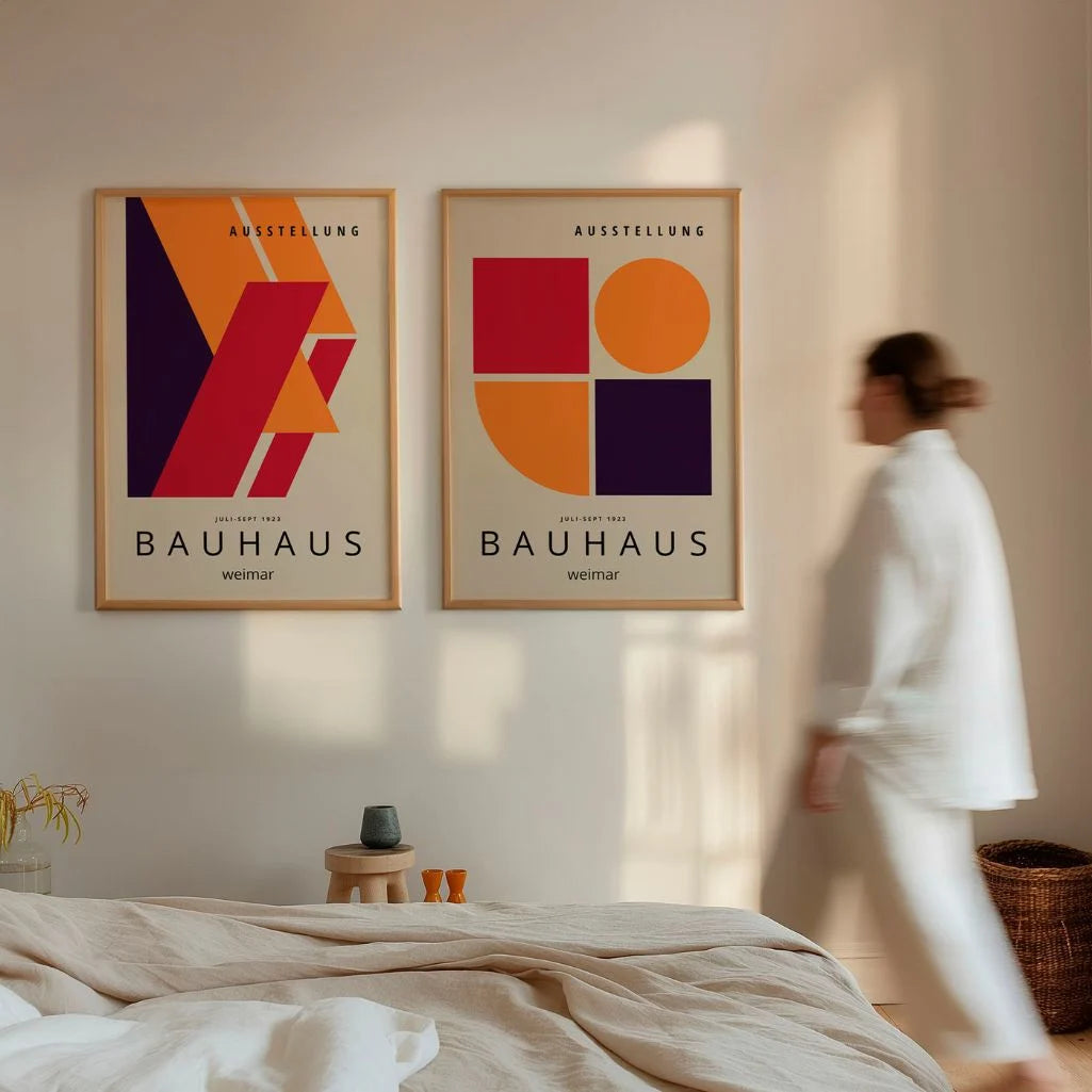 Bauhaus Red-Orange Abstraction Poster Set of 2