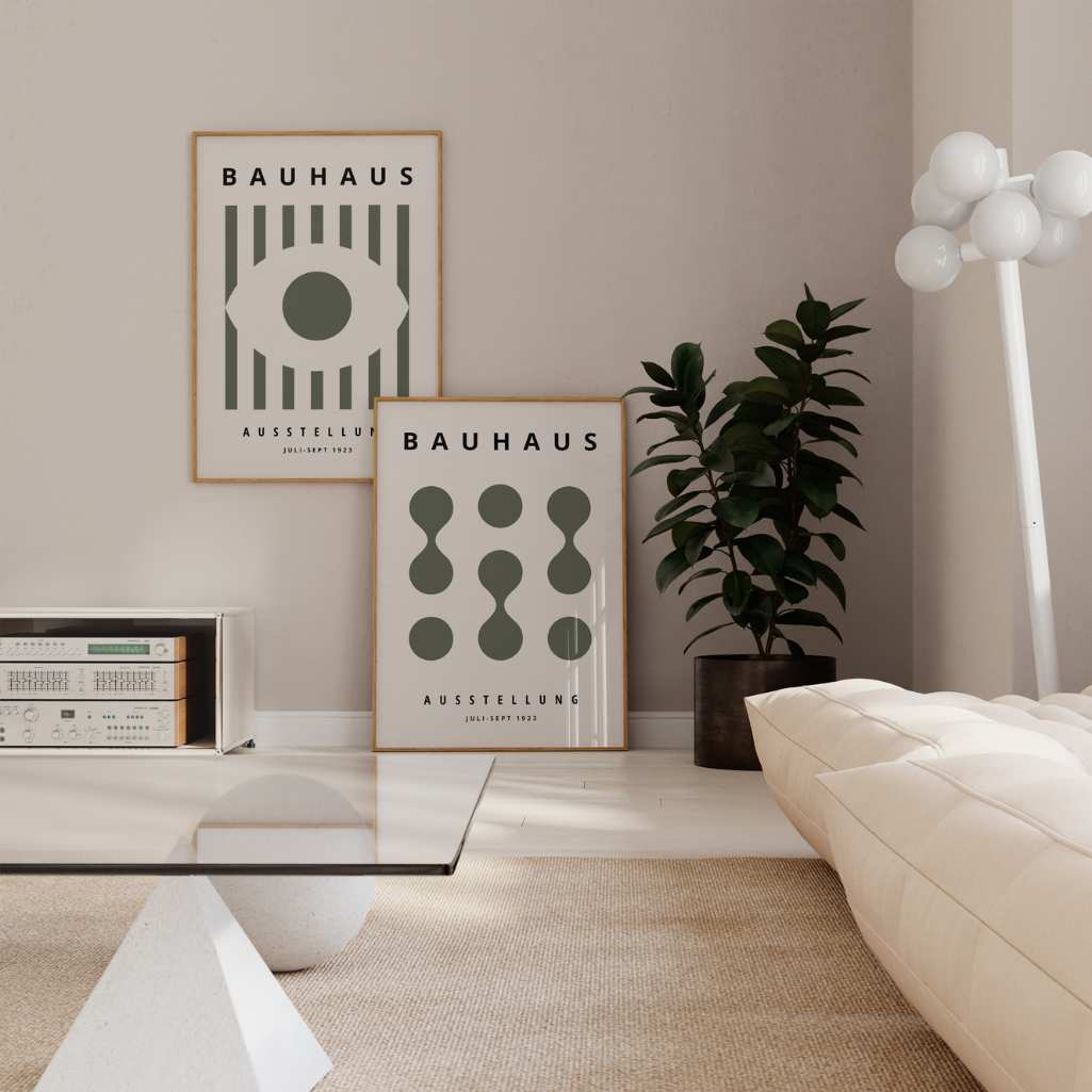 Bauhaus Verde oliva Composizione – Set di 2 poster