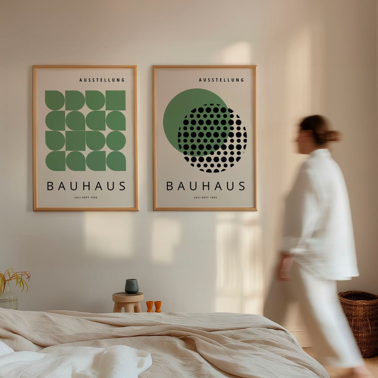 Bauhaus Geometria verde – Set di 2 poster