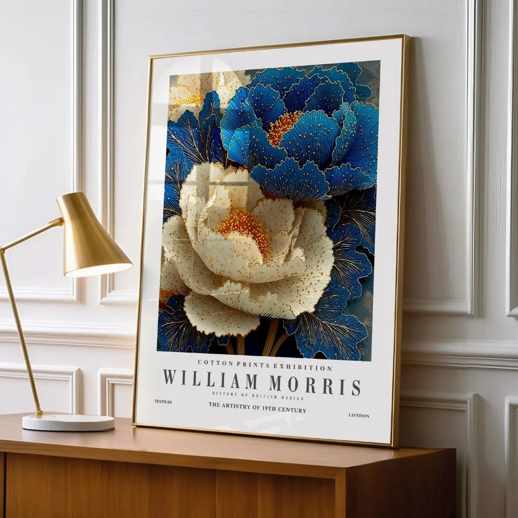 William Morris Navy and Cream Peony Poster