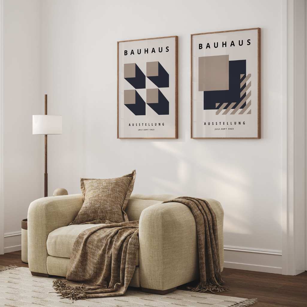 Beige Navy Bauhaus Poster Set of 2