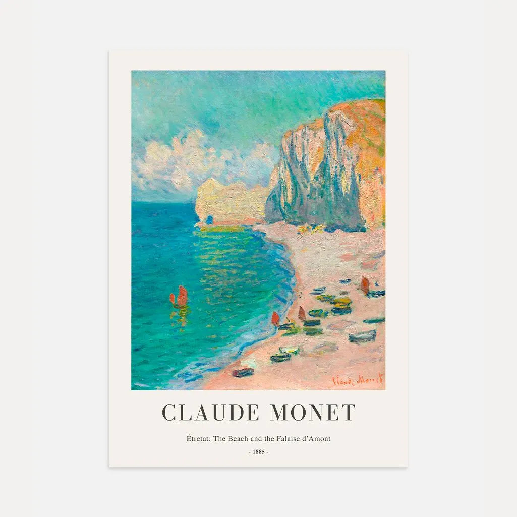 Claude Monet – Étretat: La spiaggia e la Falaise d’Amont (1885) Poster