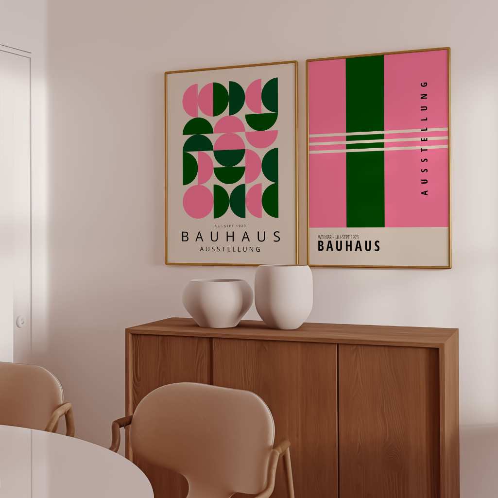 Bauhaus Pink and Green Poster Set of 2