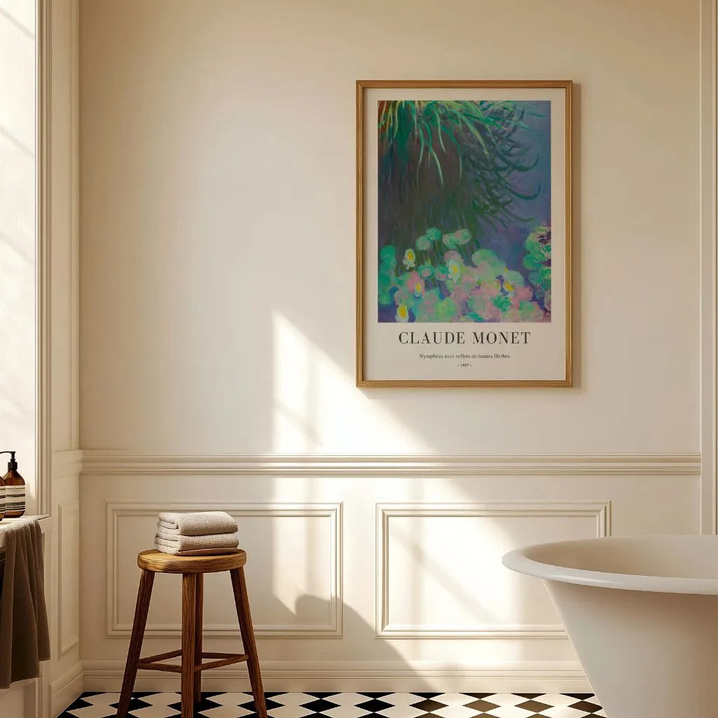 Claude Monet – Ninfee con riflessi di alte erbe Poster