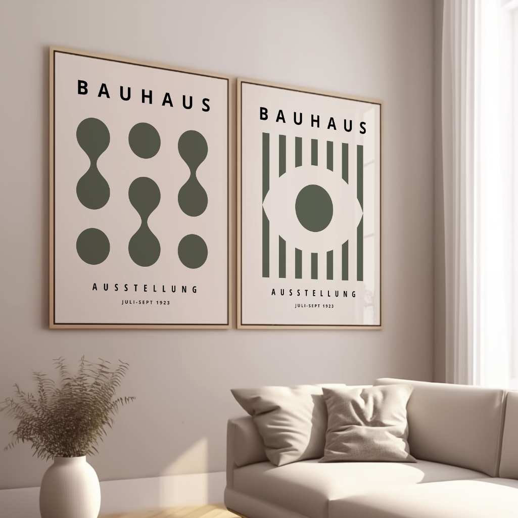 Bauhaus Verde oliva Composizione – Set di 2 poster
