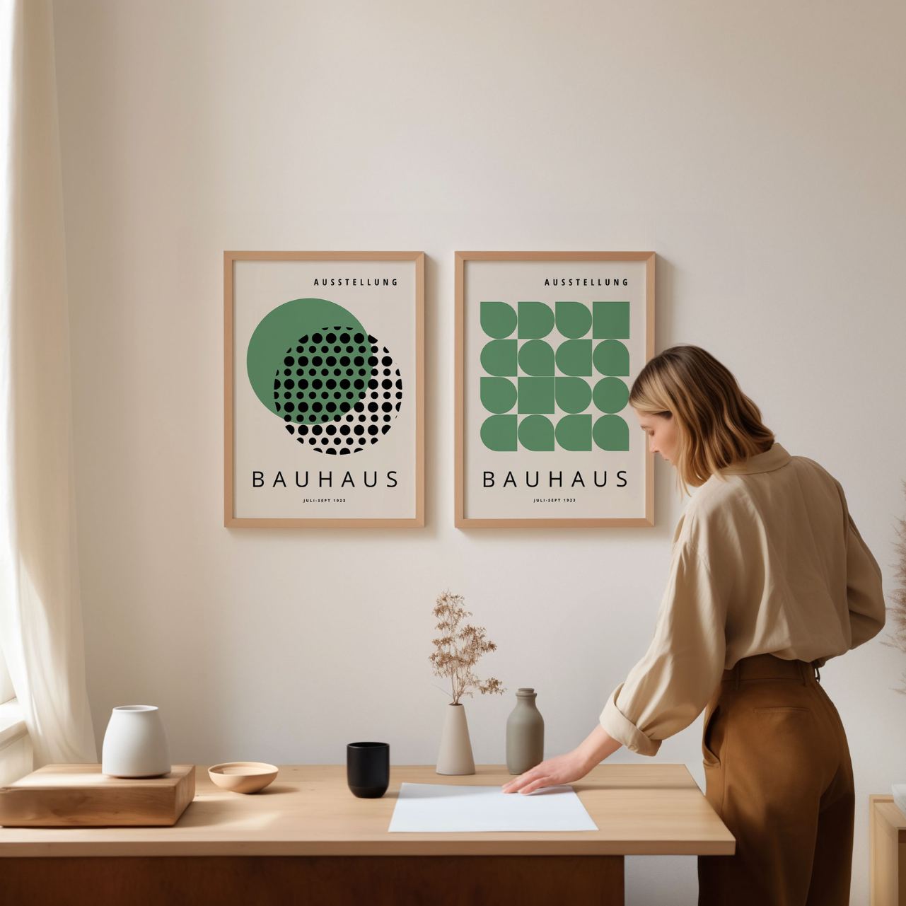 Bauhaus Geometria verde – Set di 2 poster