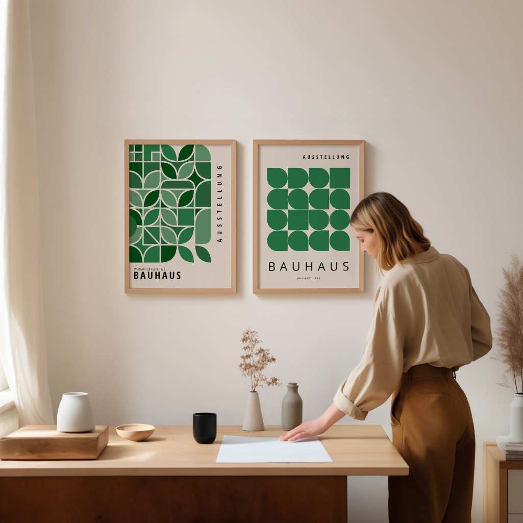 Green Bauhaus Poster Set of 2