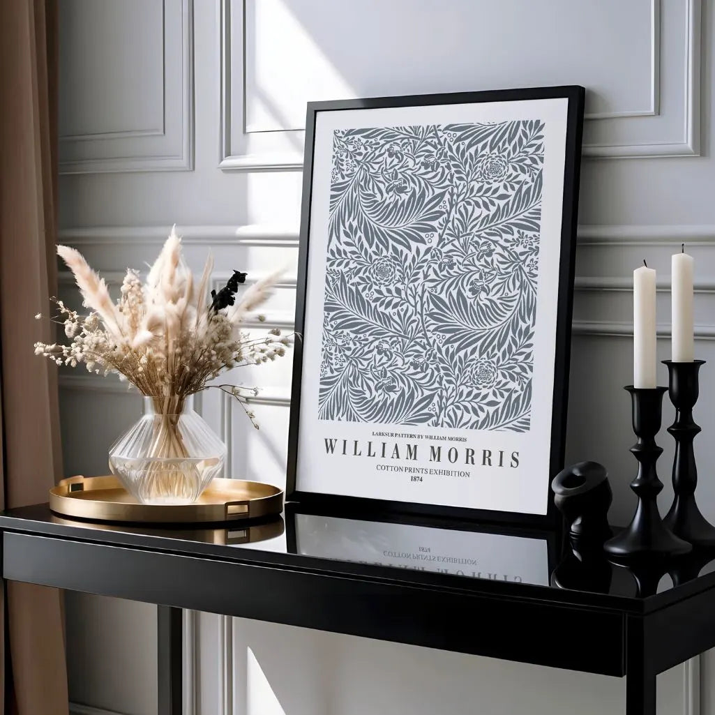 William Morris Larkspur Gray Botanical Poster