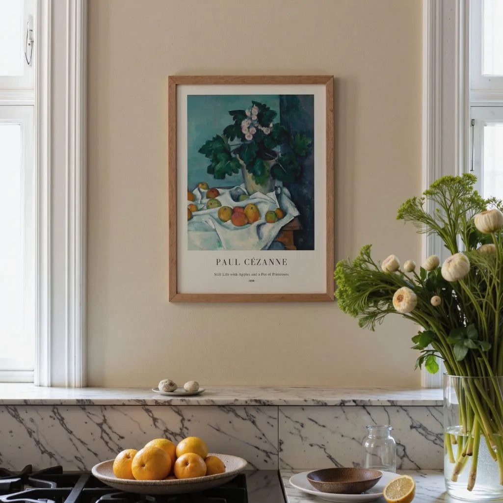 Paul Cézanne – Natura morta con mele e vaso di primule Poster
