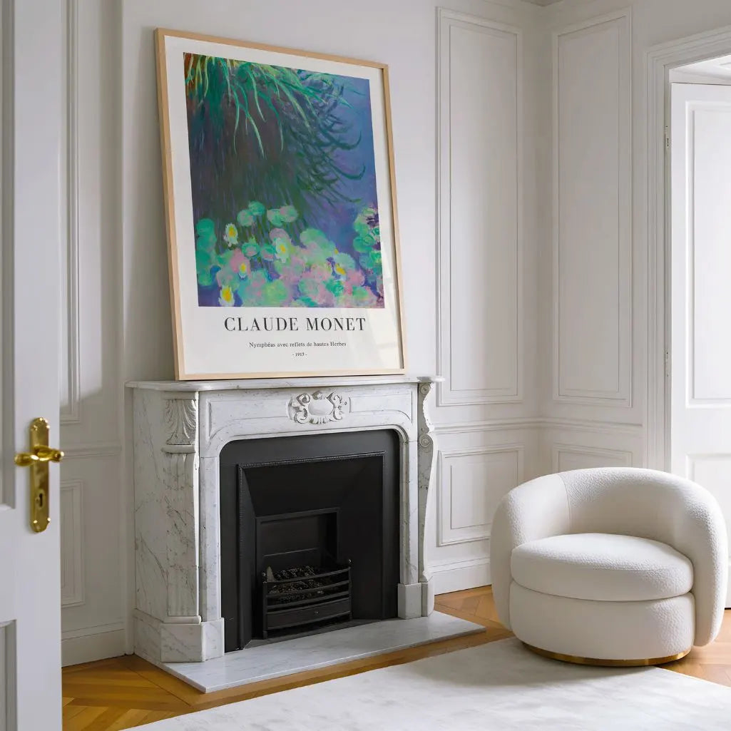 Claude Monet – Ninfee con riflessi di alte erbe Poster