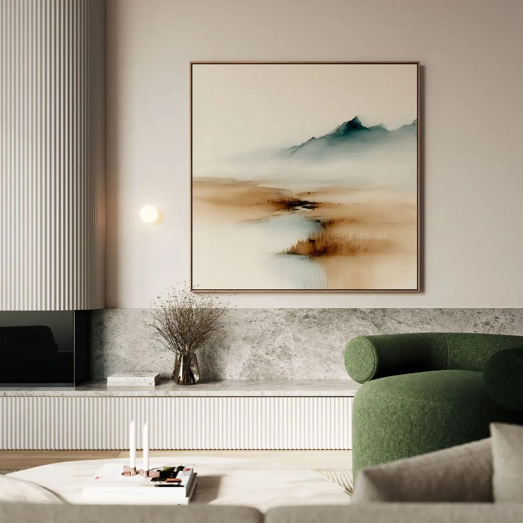 Tela incorniciata – Nebbia beige e blu