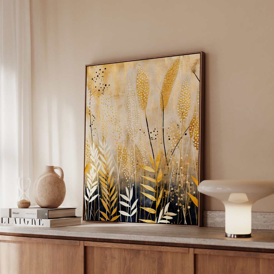 Framed Canvas Print Japanese Gold Garden