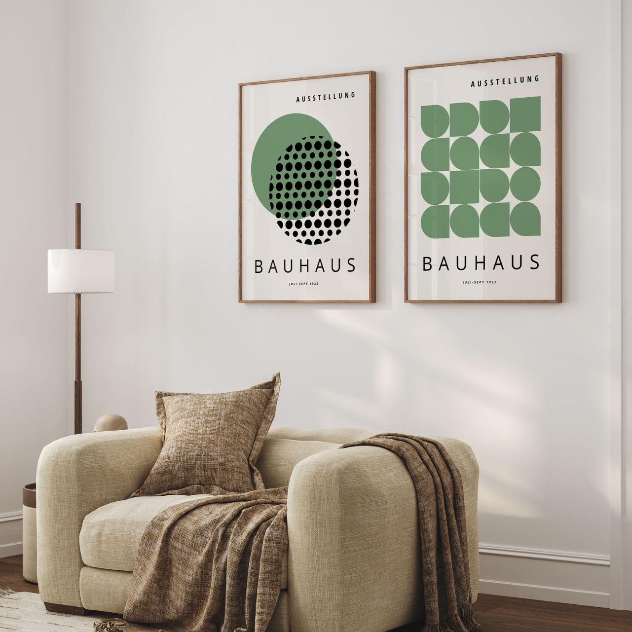 Bauhaus Geometria verde – Set di 2 poster