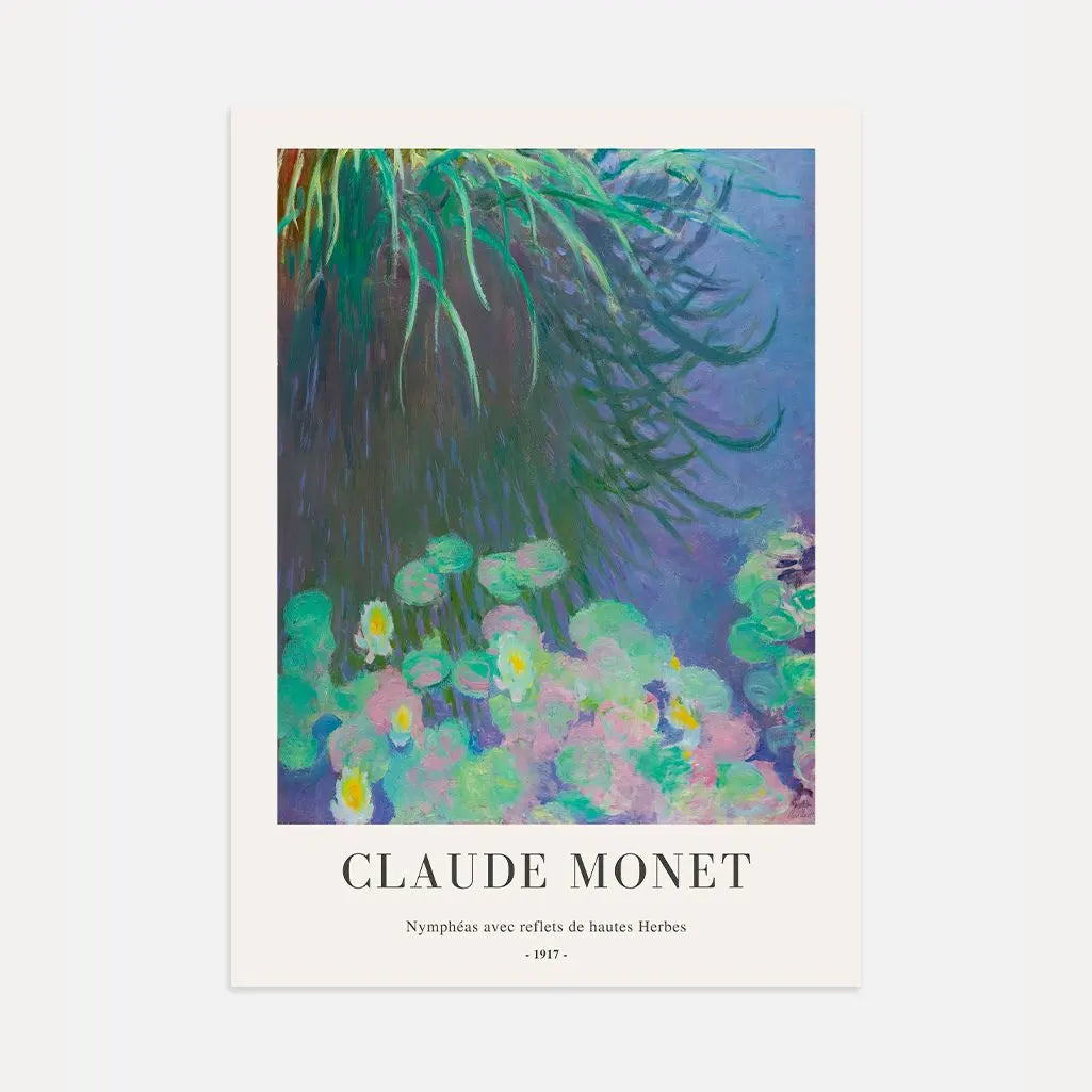 Claude Monet – Ninfee con riflessi di alte erbe Poster