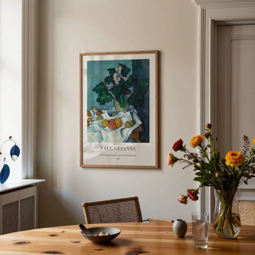 Paul Cézanne – Natura morta con mele e vaso di primule Poster