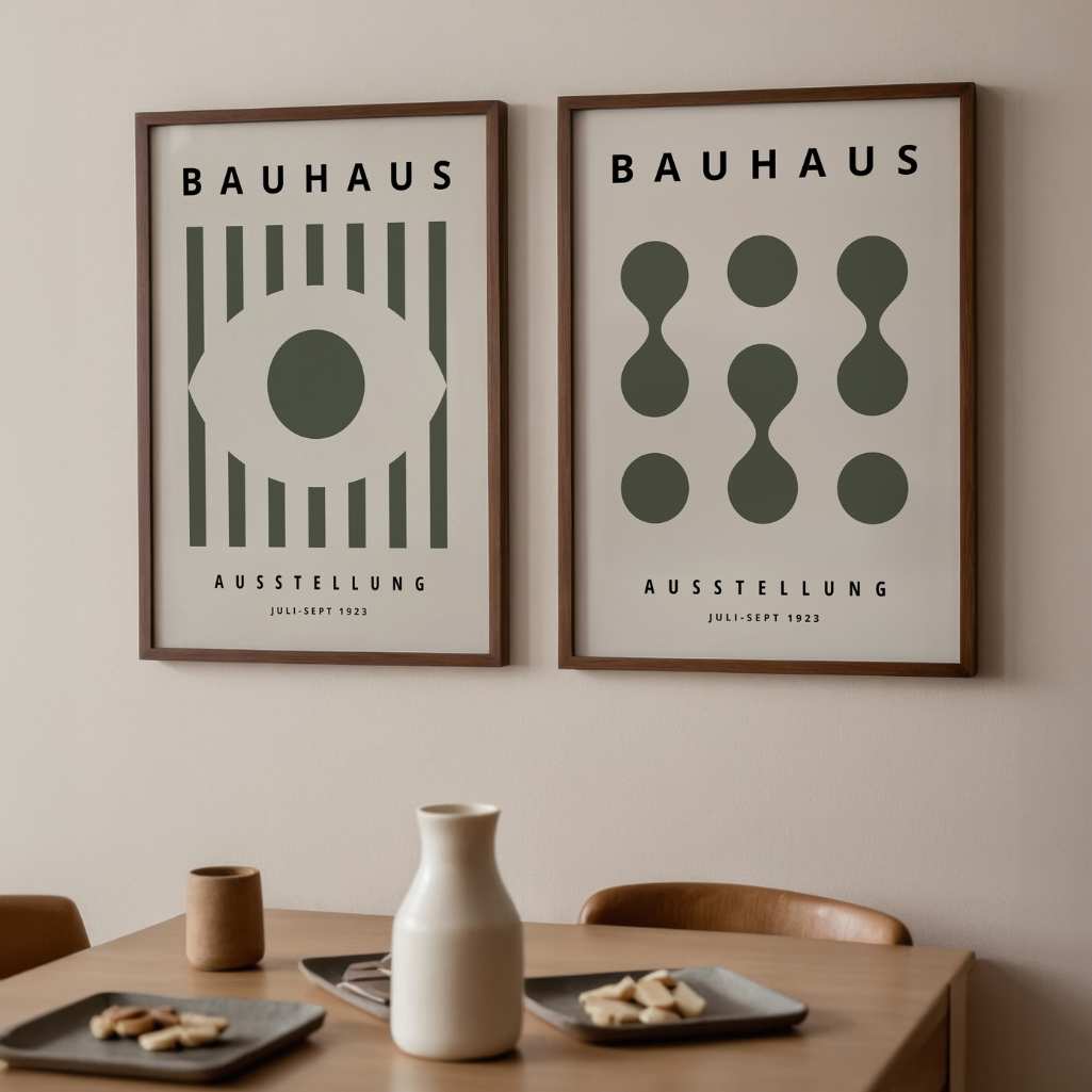 Bauhaus Verde oliva Composizione – Set di 2 poster