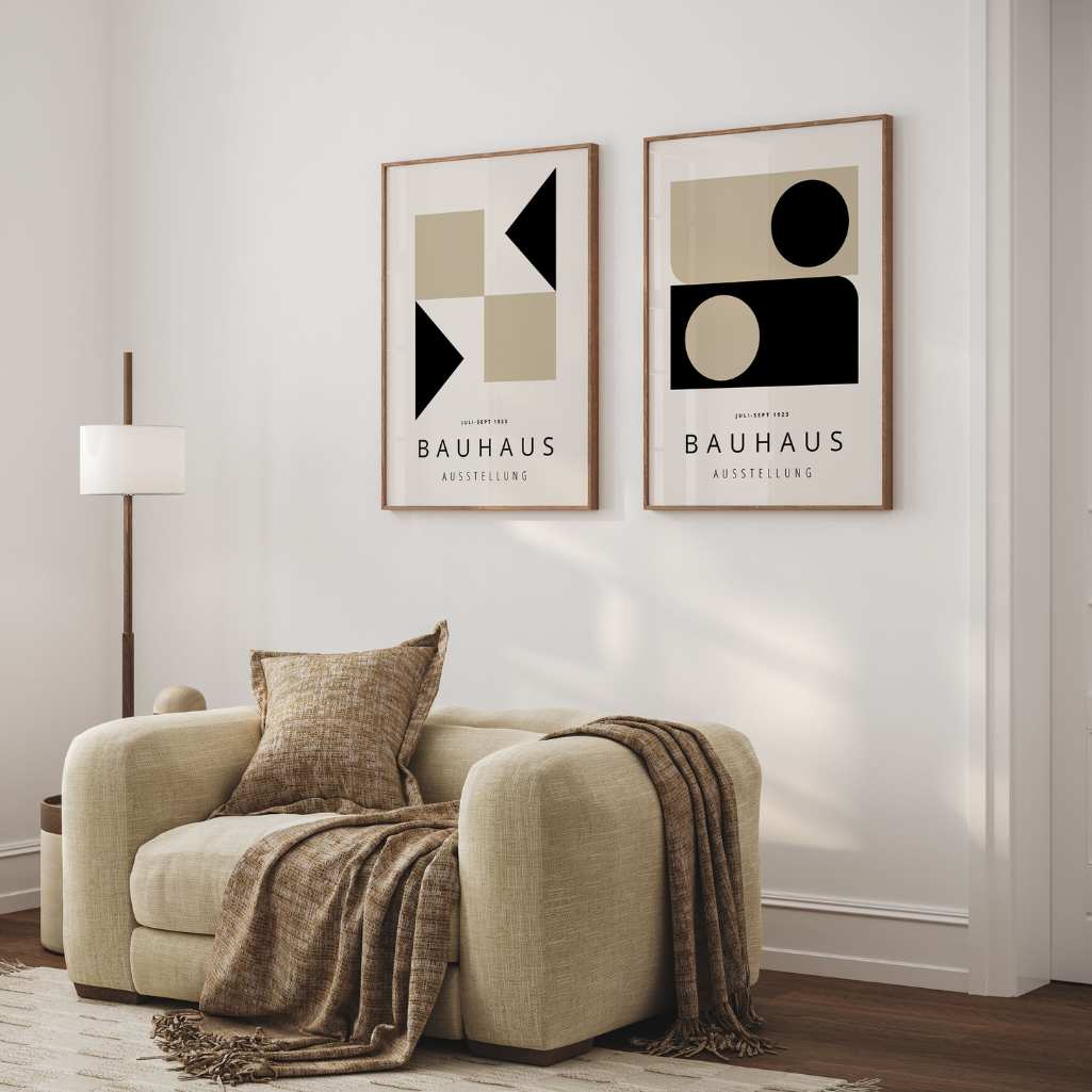 Bauhaus Beige and Black Poster Set of 2