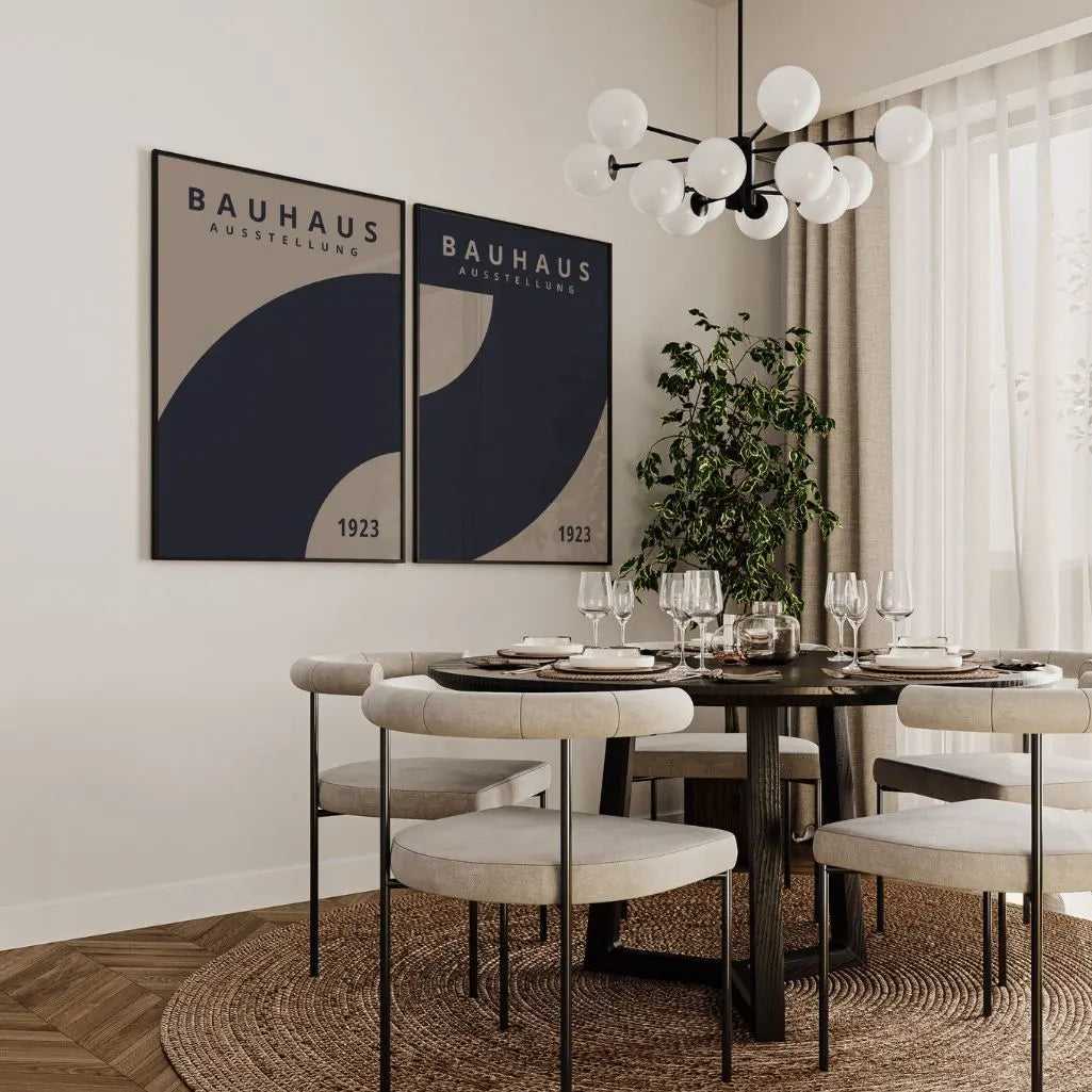 Astrazione Blu Navy Bauhaus – Set di 2 poster