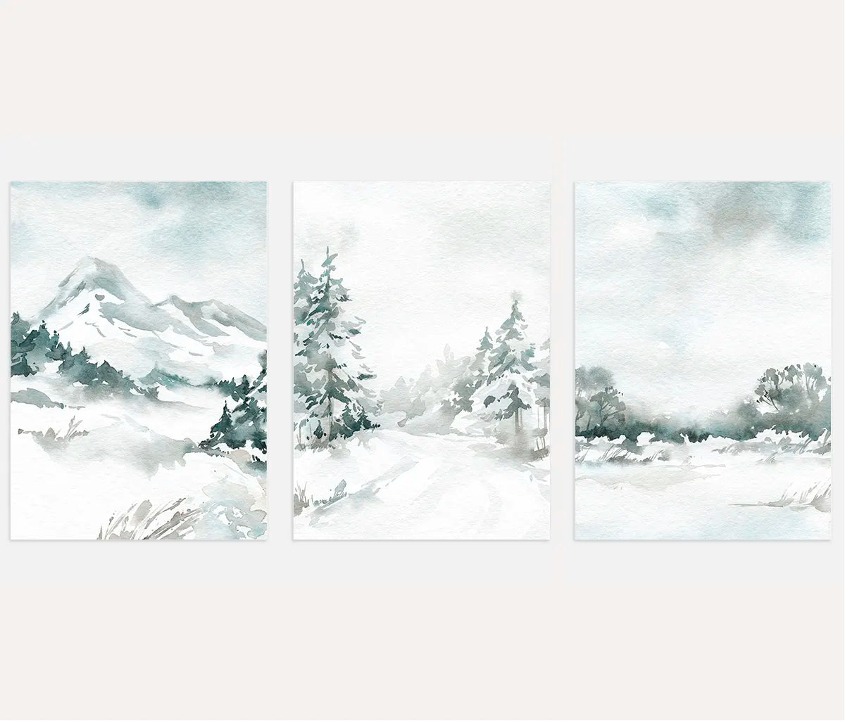 Watercolor Winter Landscape Art Prints – Minimal Nature Set of 3