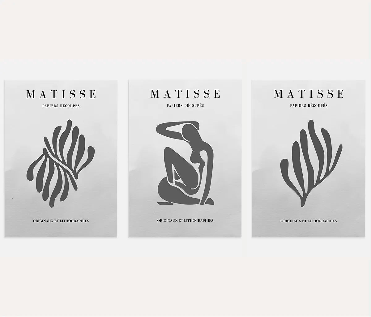 Henri Matisse Grey Organic Set of 3 Posters