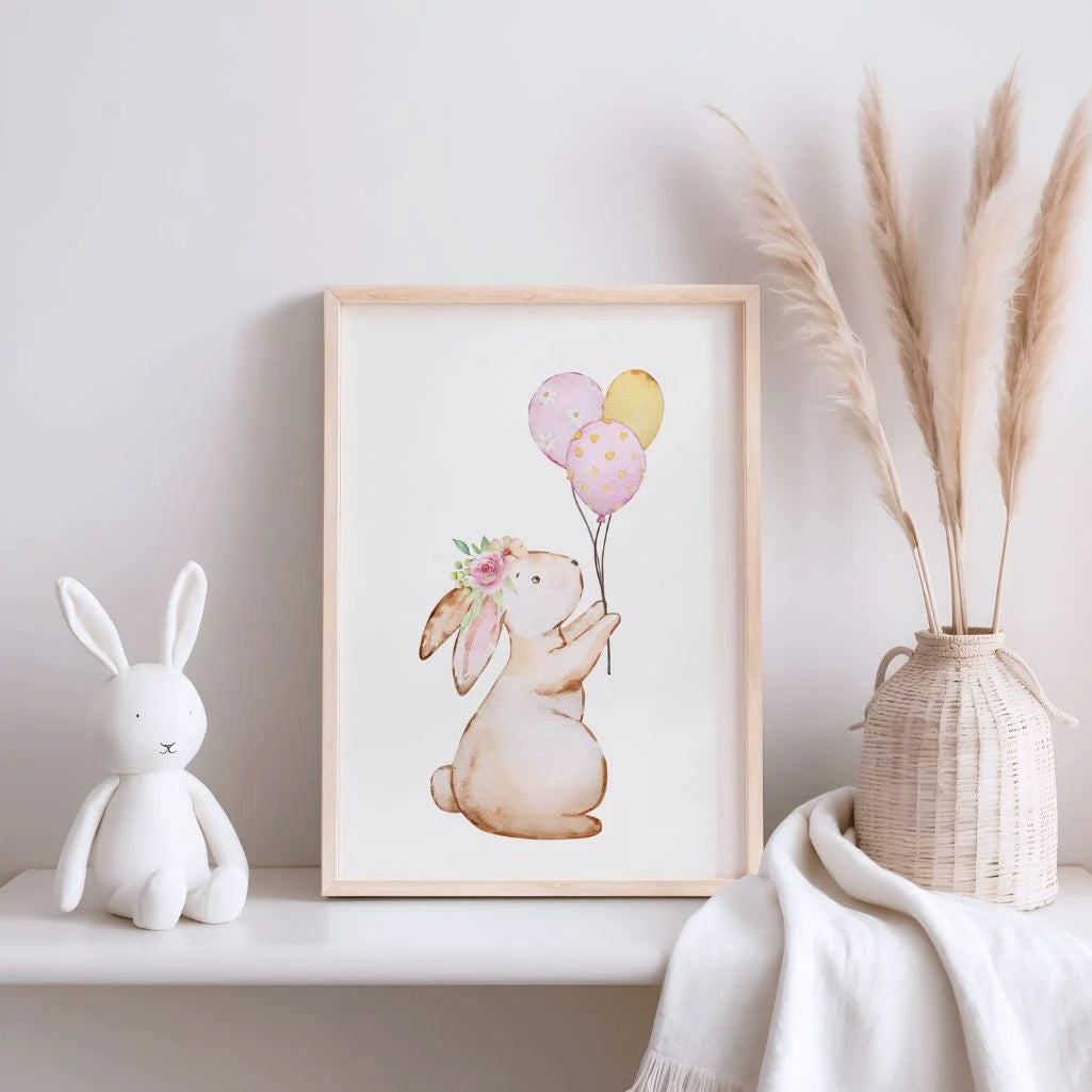 Bunny with Balloons Poster