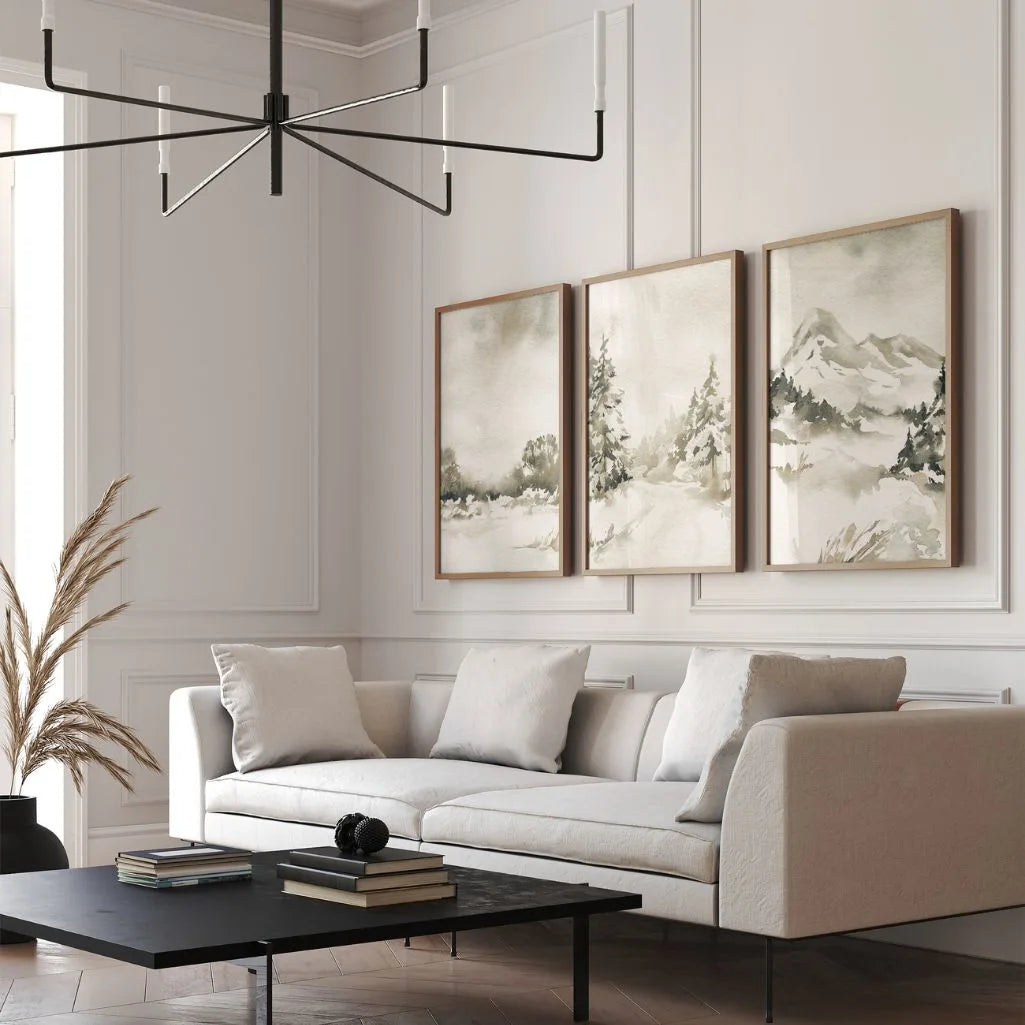 Beige Winter Landscape Prints – Minimalist Nature Set of 3