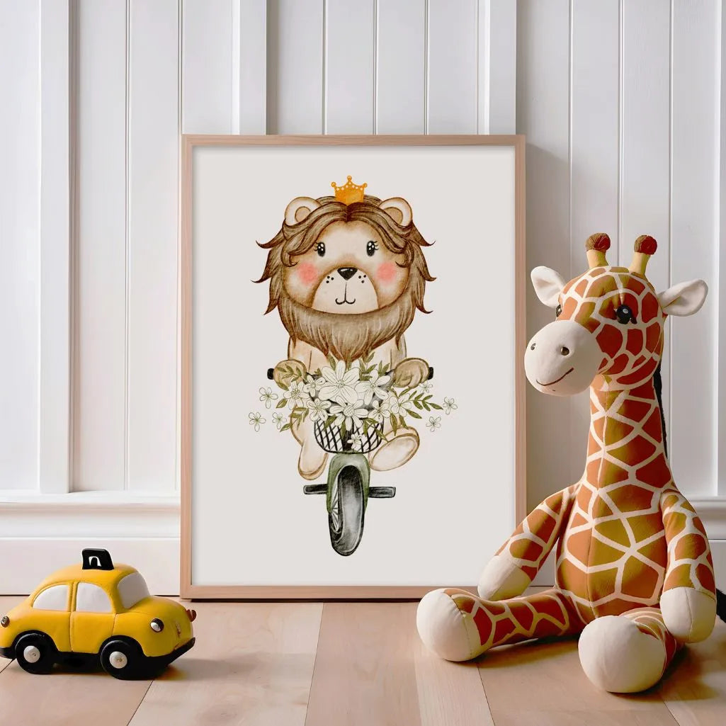 Lion On A Bicycle Poster
