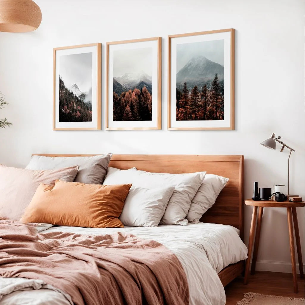 Misty Mountain Forest Wall Art Prints – Minimal Nature Photography Set of 3