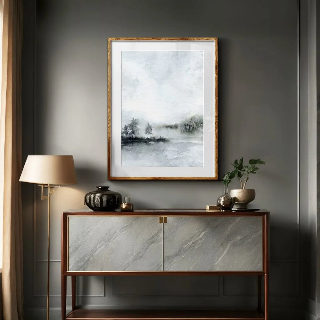 Misty Lake Watercolor Poster