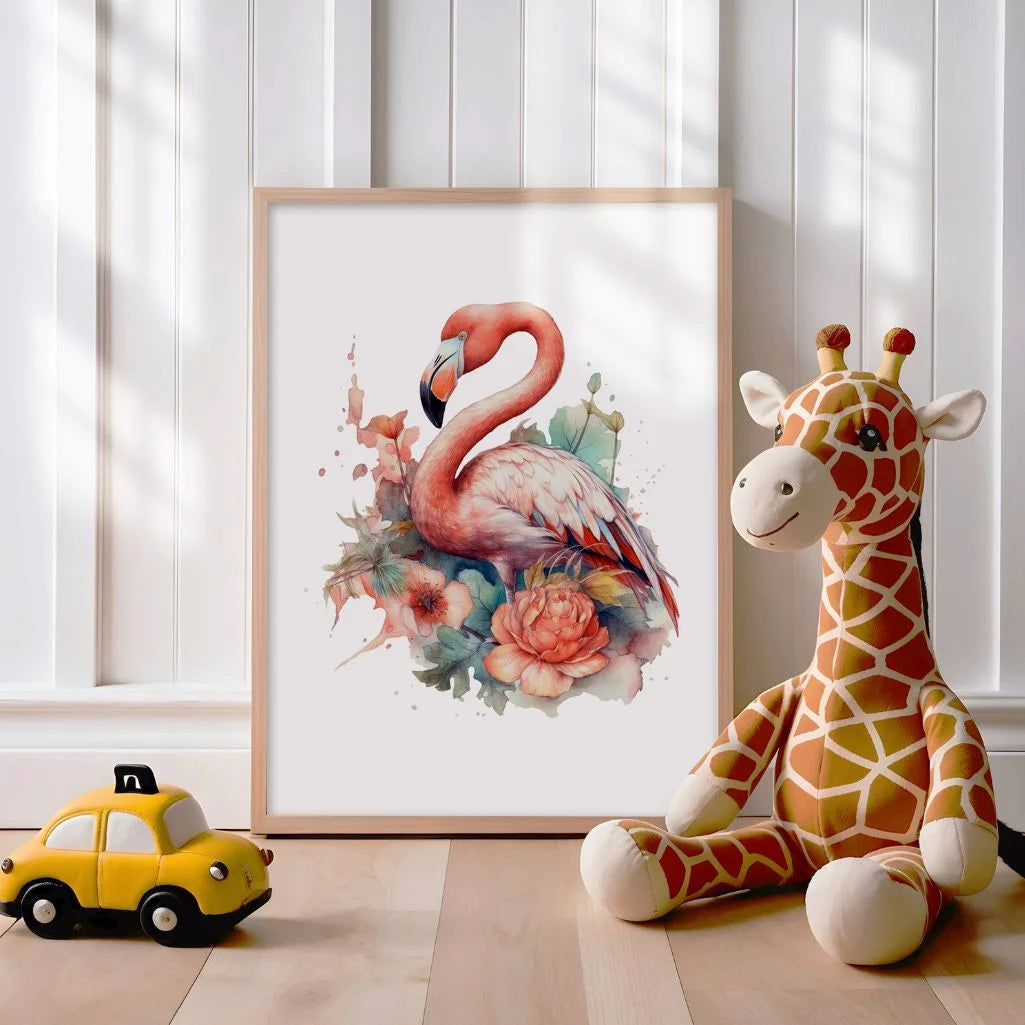 Flamingo in Flowers Poster