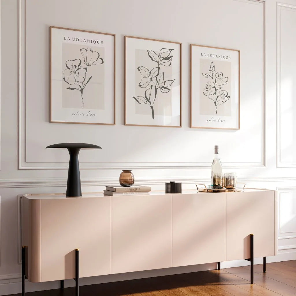 La Botanique Minimal Line Art – Beige Botanical Prints Set of 3