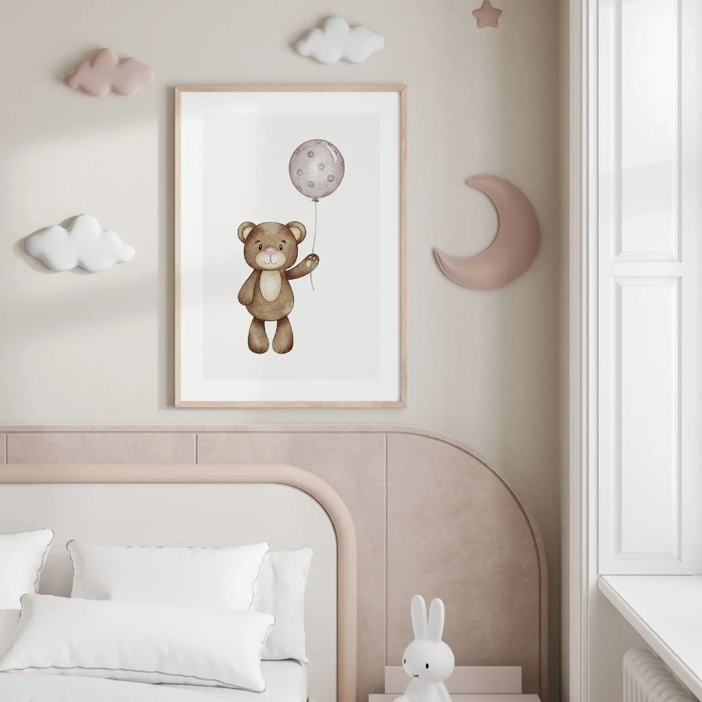 Bear With Polka Dot Balloon Poster