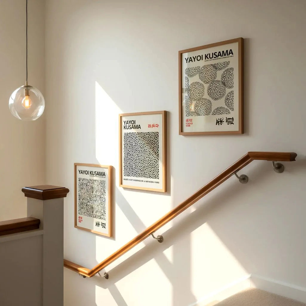 Abstract Japanese Pattern Art Prints – Minimal Black on Beige Set of 3