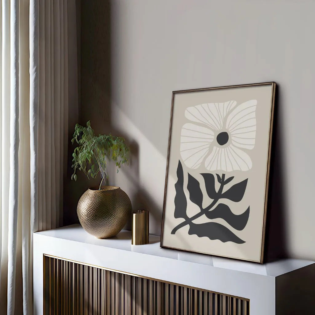 abstrakte blumen wandkunst im schlafzimmer minimalistische ruhige dekoration