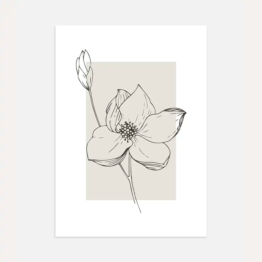 anemone floral silhouette poster beige minimalist botanical wall art