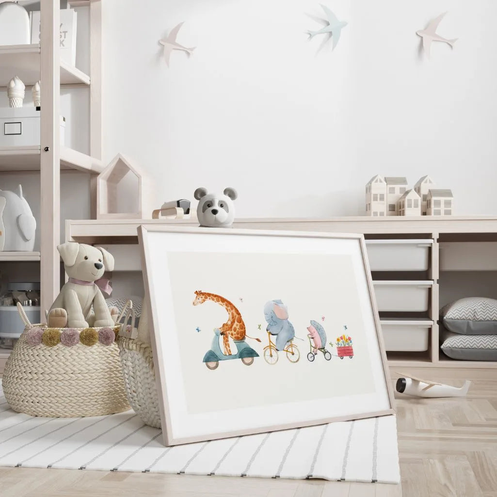 animals on a ride poster nursery decor