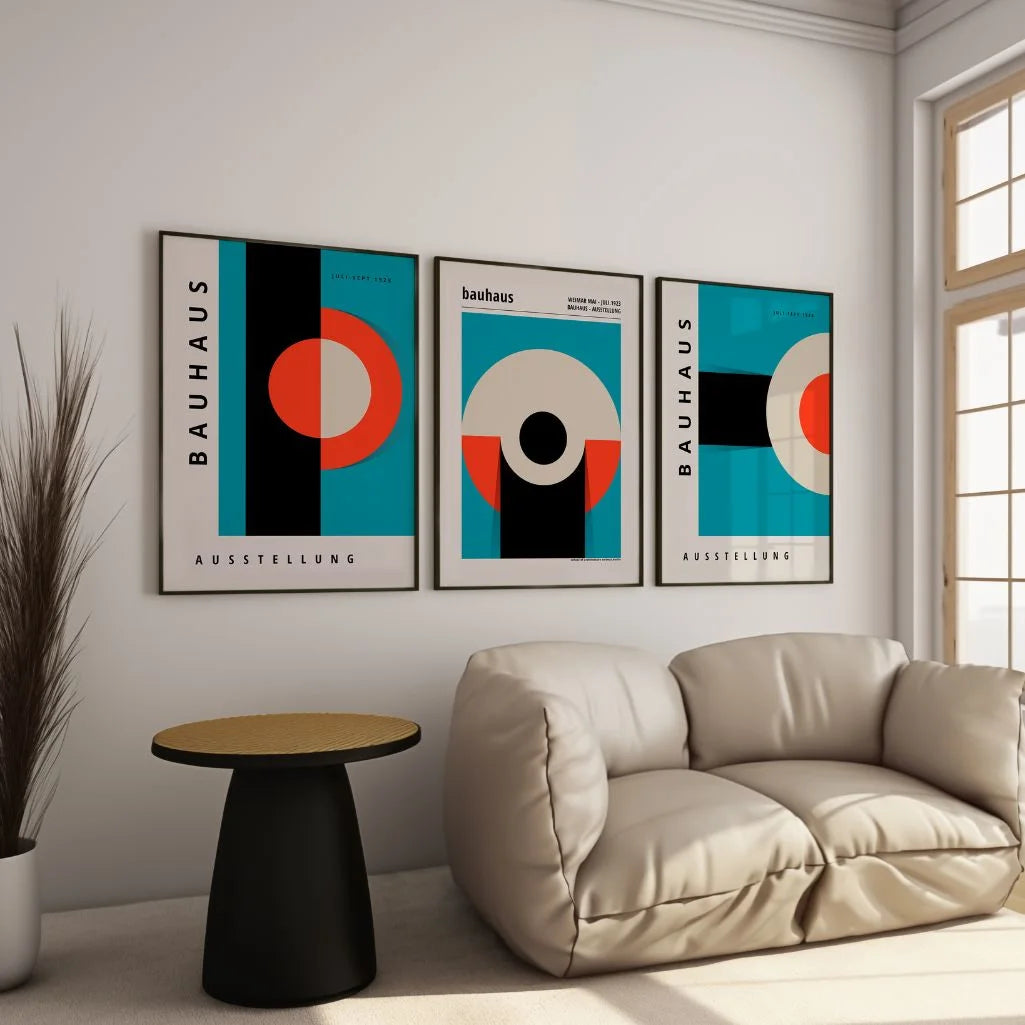 Retro Bauhaus graphic design posters set with strong contrast and architectural inspiration