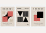 bauhaus poster set of 3 with red and black geometric shapes and negative space