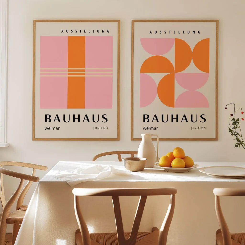 bauhaus pink orange poster set 2 living room wall decor