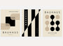bauhaus poster set of 3 with black and beige geometric shapes and rhythmic divisions